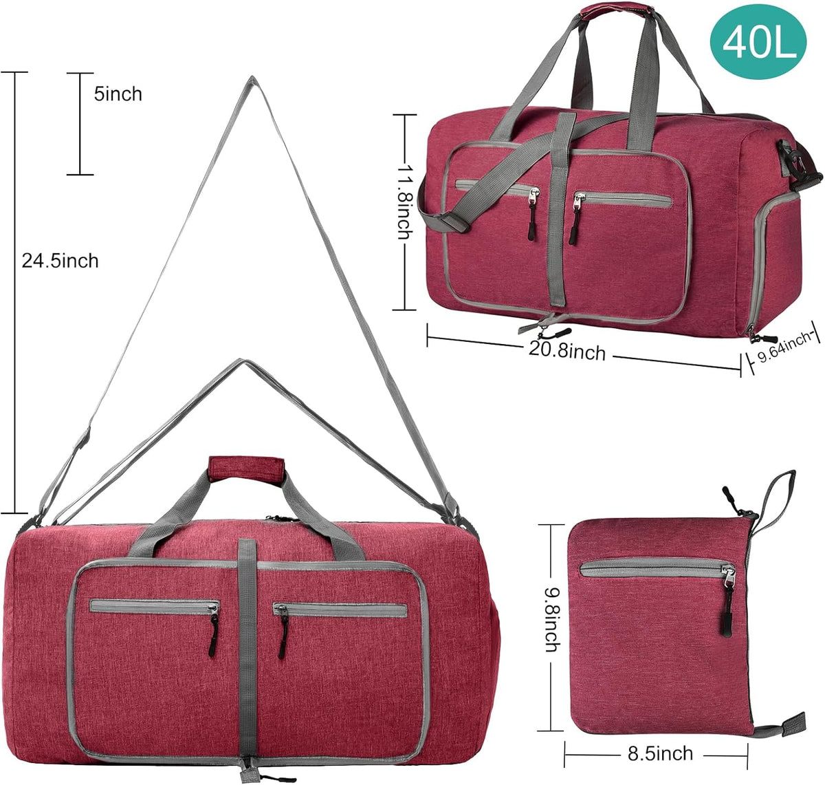 40L Travel Duffle Bag for Men Women - Foldable Duffel Bag with Shoes Compartment - Overnight Bags Waterproof & Tear Resistant(Green)
