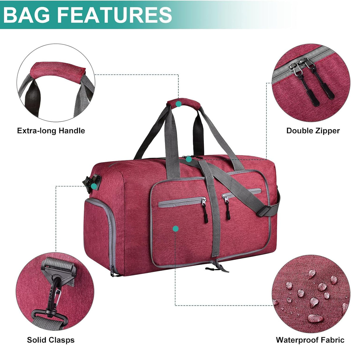 40L Travel Duffle Bag for Men Women - Foldable Duffel Bag with Shoes Compartment - Overnight Bags Waterproof & Tear Resistant(Green)