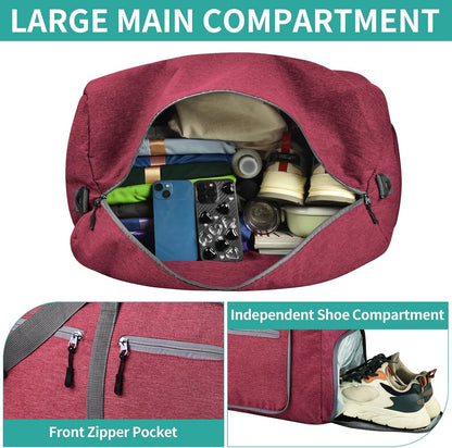40L Travel Duffle Bag for Men Women - Foldable Duffel Bag with Shoes Compartment - Overnight Bags Waterproof & Tear Resistant(Green)