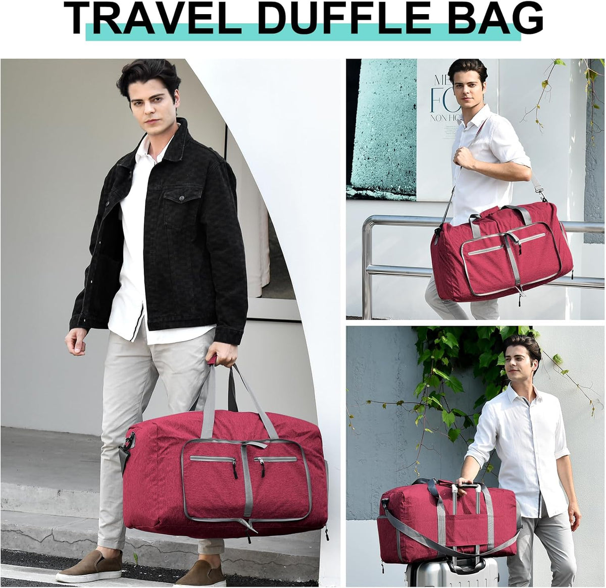 40L Travel Duffle Bag for Men Women - Foldable Duffel Bag with Shoes Compartment - Overnight Bags Waterproof & Tear Resistant(Green)