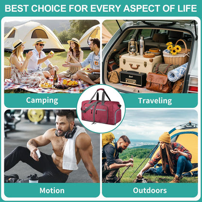 40L Travel Duffle Bag for Men Women - Foldable Duffel Bag with Shoes Compartment - Overnight Bags Waterproof & Tear Resistant(Green)