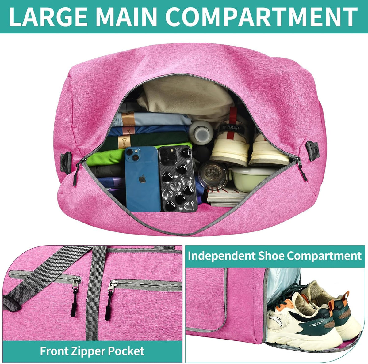 40L Travel Duffle Bag for Men Women - Foldable Duffel Bag with Shoes Compartment - Overnight Bags Waterproof & Tear Resistant(Green)