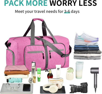 40L Travel Duffle Bag for Men Women - Foldable Duffel Bag with Shoes Compartment - Overnight Bags Waterproof & Tear Resistant(Green)