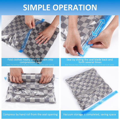 9pcs Roll up Vacuum Compression Bags Space Saver Storage Bags for Travel Clothing Packing with Small, Medium, Large Sizes