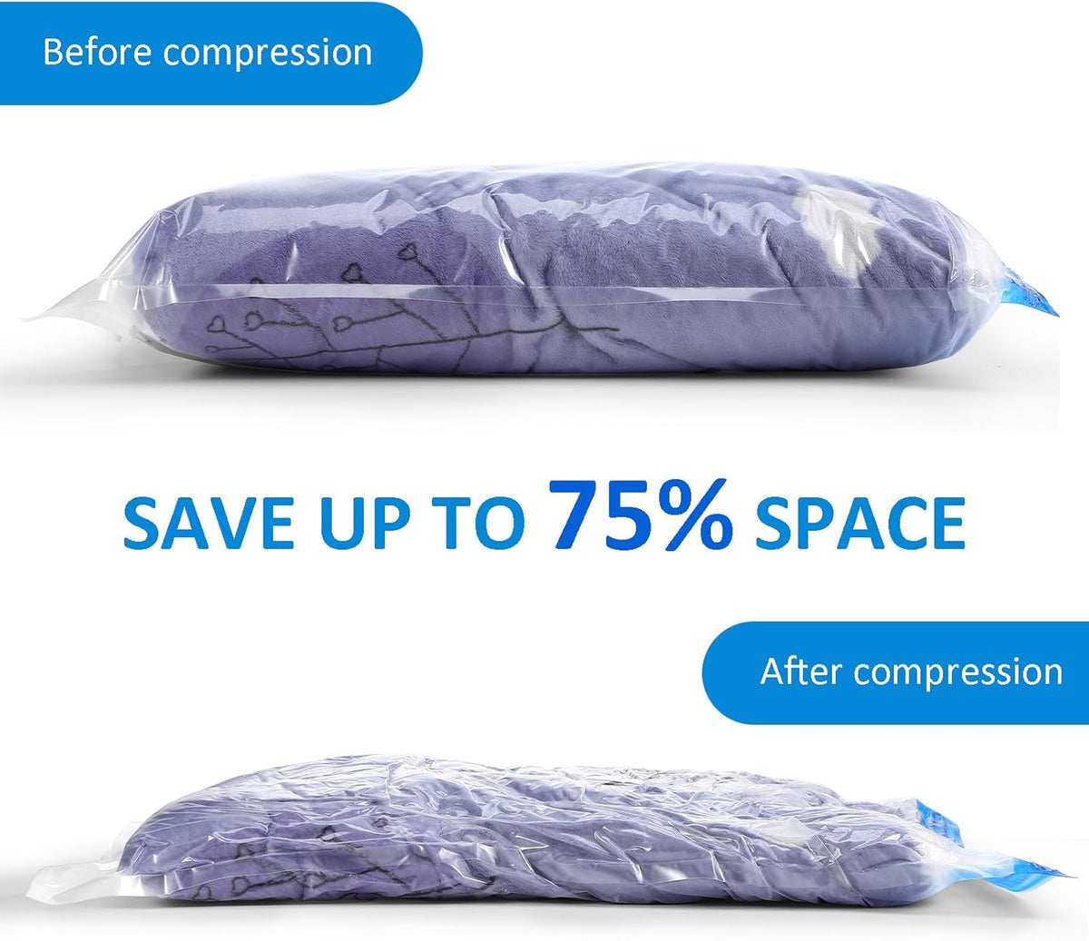 9pcs Roll up Vacuum Compression Bags Space Saver Storage Bags for Travel Clothing Packing with Small, Medium, Large Sizes
