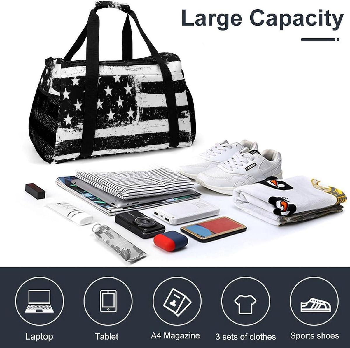 Women Lightweight Travel Duffel Bag Foldable Weekender Overnight Carry On Tote Bag for Gym Yoga
