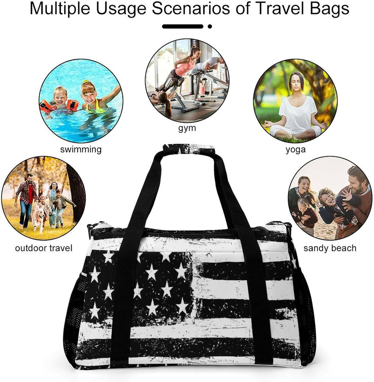 Women Lightweight Travel Duffel Bag Foldable Weekender Overnight Carry On Tote Bag for Gym Yoga