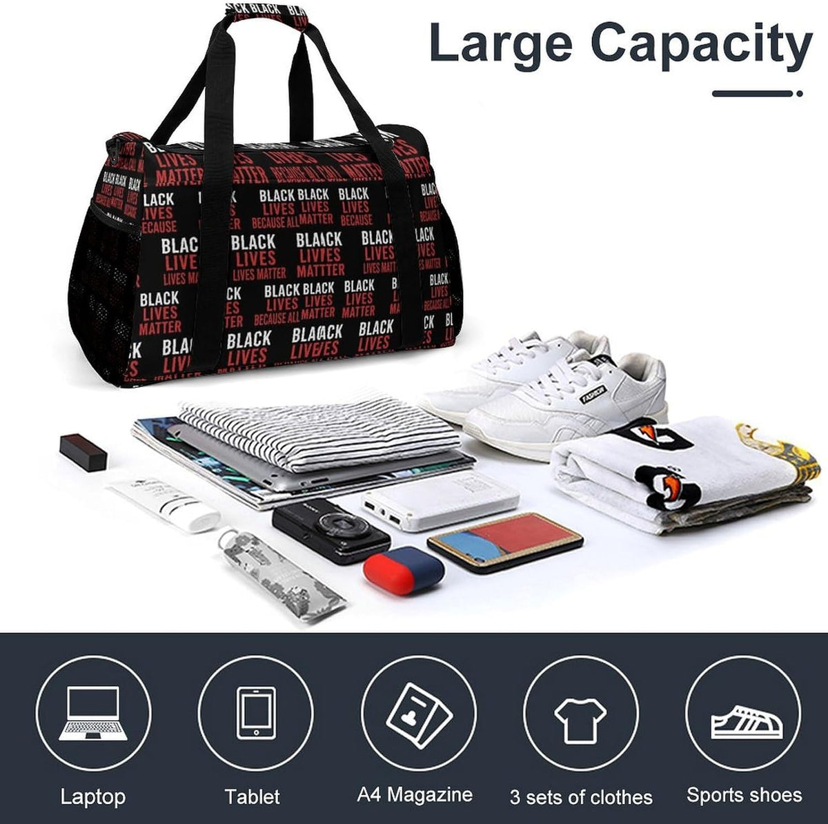 Women Lightweight Travel Duffel Bag Foldable Weekender Overnight Carry On Tote Bag for Gym Yoga