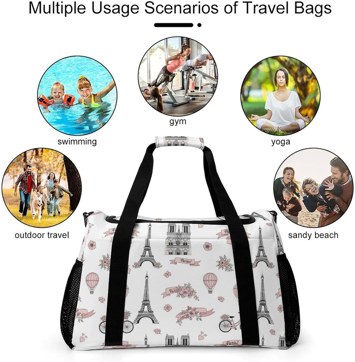 Women Lightweight Travel Duffel Bag Foldable Weekender Overnight Carry On Tote Bag for Gym Yoga