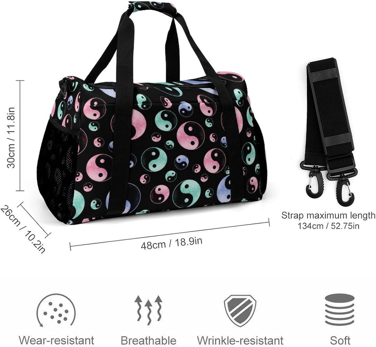 Women Lightweight Travel Duffel Bag Foldable Weekender Overnight Carry On Tote Bag for Gym Yoga