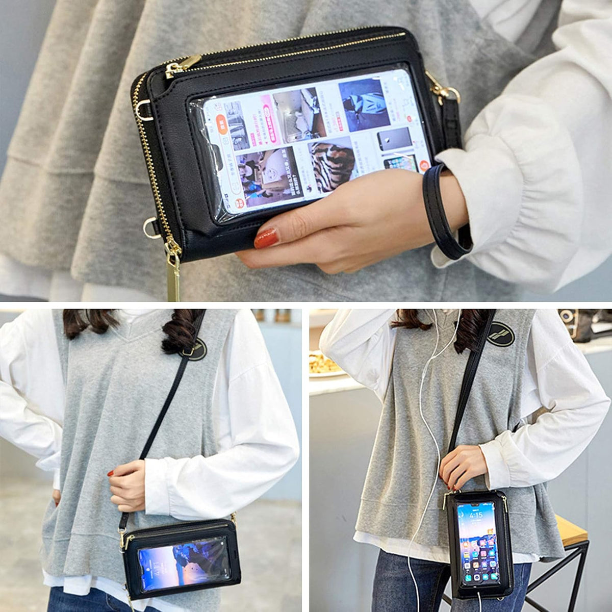 Women Touch Screen Purse Small Crossbody Phone Bag RFID Protection Wristlet Cell Phone Wallet