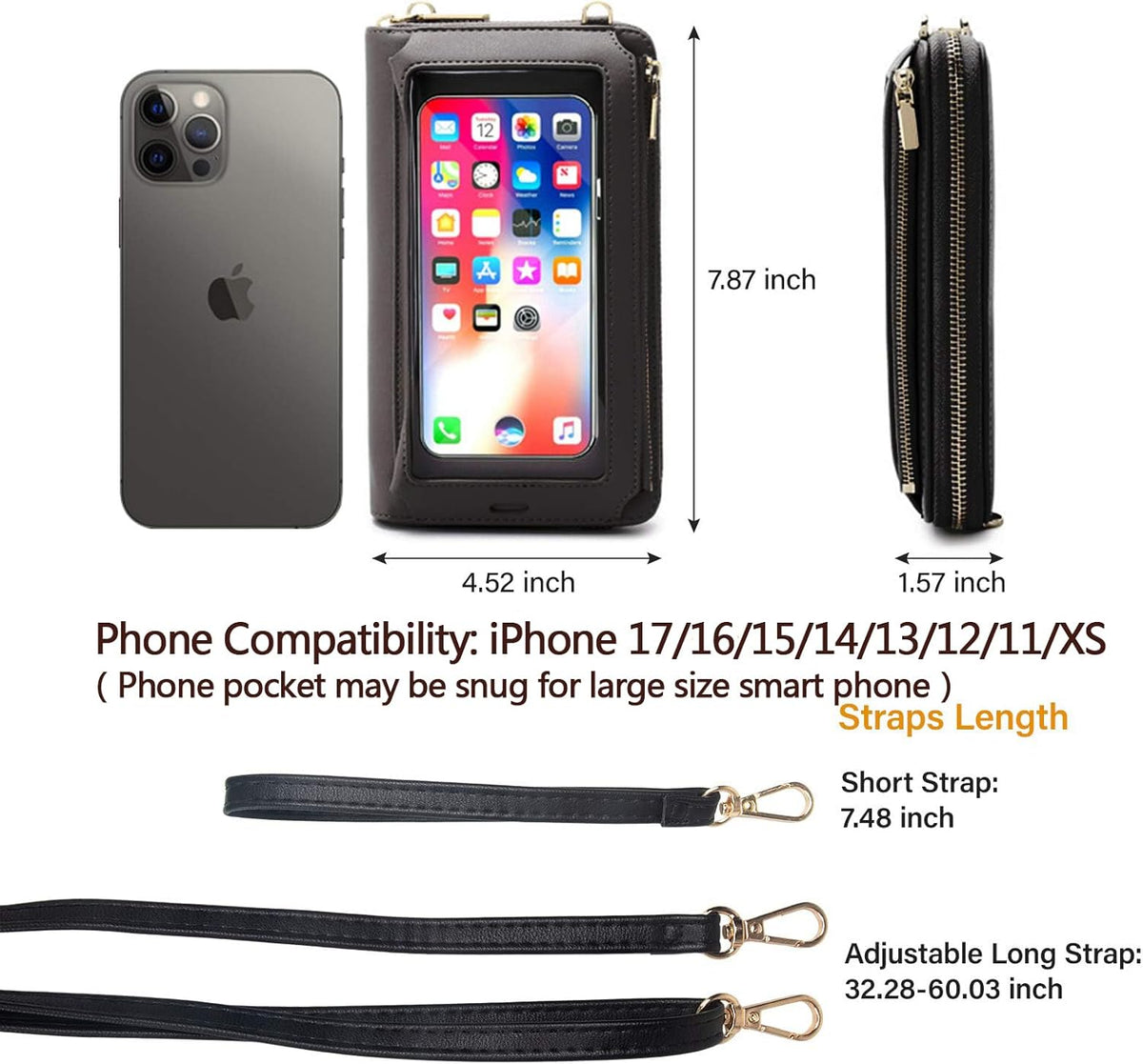 Women Touch Screen Purse Small Crossbody Phone Bag RFID Protection Wristlet Cell Phone Wallet