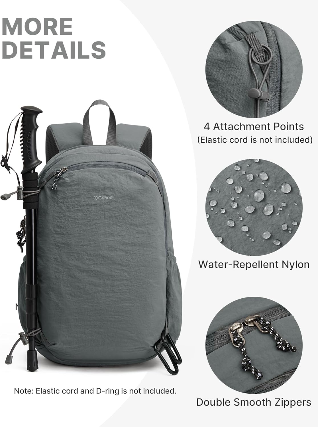 15L Hiking Backpack Lightweight Small Travel Backpack Casual Daypack for Women Men Outdoor Campus, Gray
