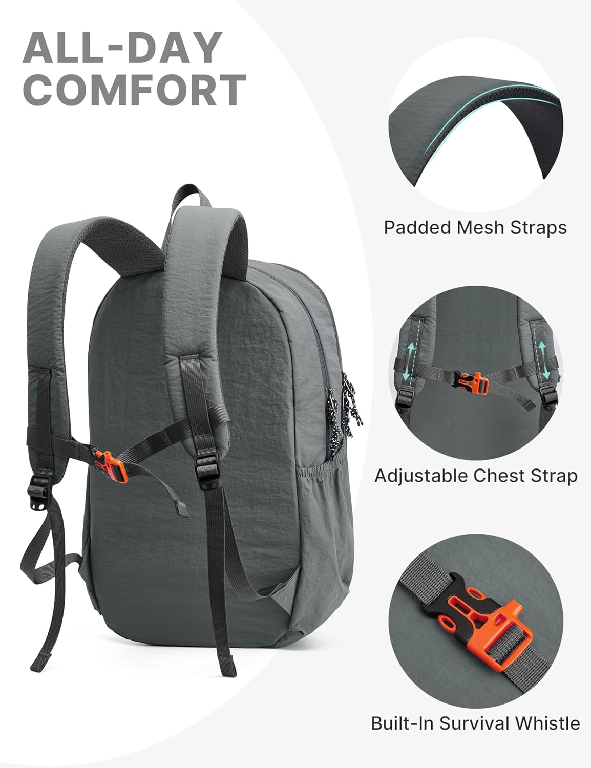 15L Hiking Backpack Lightweight Small Travel Backpack Casual Daypack for Women Men Outdoor Campus, Gray