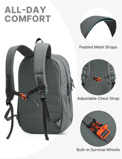 15L Hiking Backpack Lightweight Small Travel Backpack Casual Daypack for Women Men Outdoor Campus, Gray