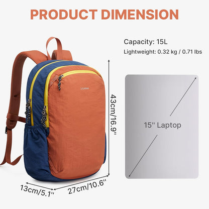 15L Hiking Backpack Lightweight Small Travel Backpack Casual Daypack for Women Men Outdoor Campus, Gray