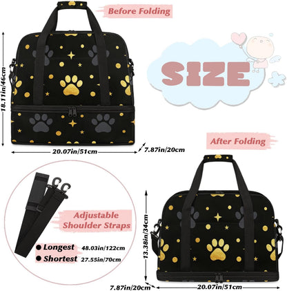 Paris Eiffel Tower Foldable Travel Duffel Bag, Expandable Sports Gym Bag with Shoes Compartment Weekender Overnight Totes Bags for Women Men