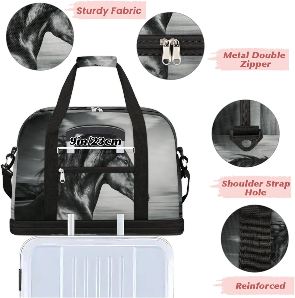 Paris Eiffel Tower Foldable Travel Duffel Bag, Expandable Sports Gym Bag with Shoes Compartment Weekender Overnight Totes Bags for Women Men