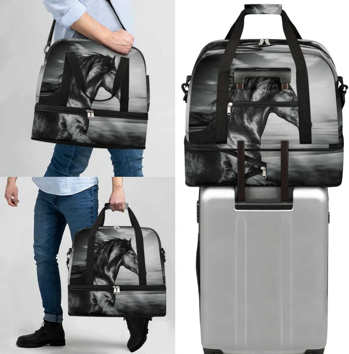 Paris Eiffel Tower Foldable Travel Duffel Bag, Expandable Sports Gym Bag with Shoes Compartment Weekender Overnight Totes Bags for Women Men