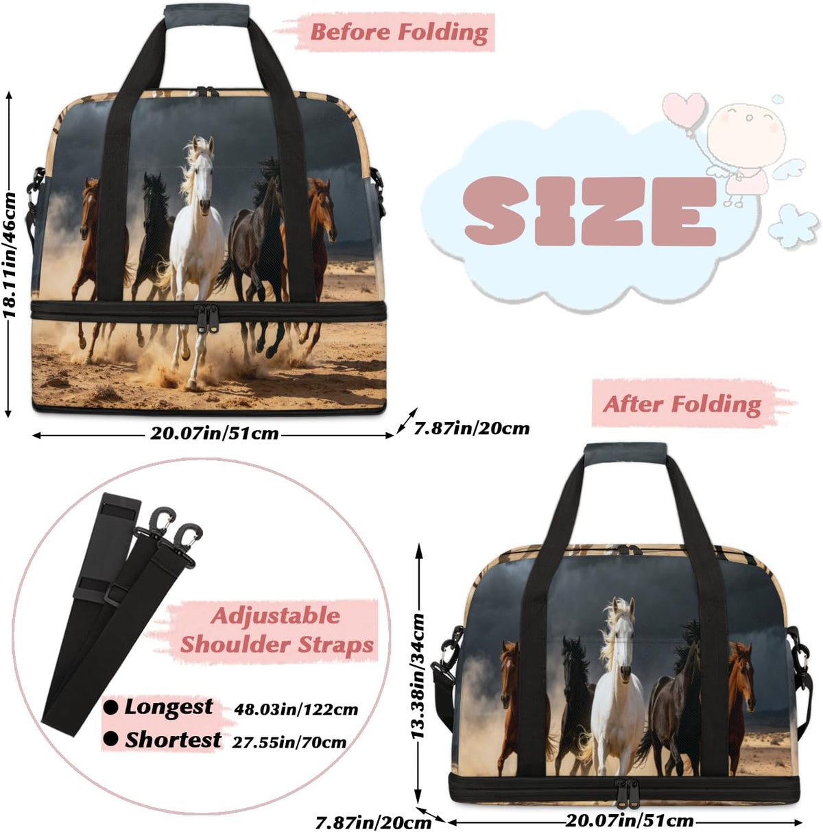 Paris Eiffel Tower Foldable Travel Duffel Bag, Expandable Sports Gym Bag with Shoes Compartment Weekender Overnight Totes Bags for Women Men