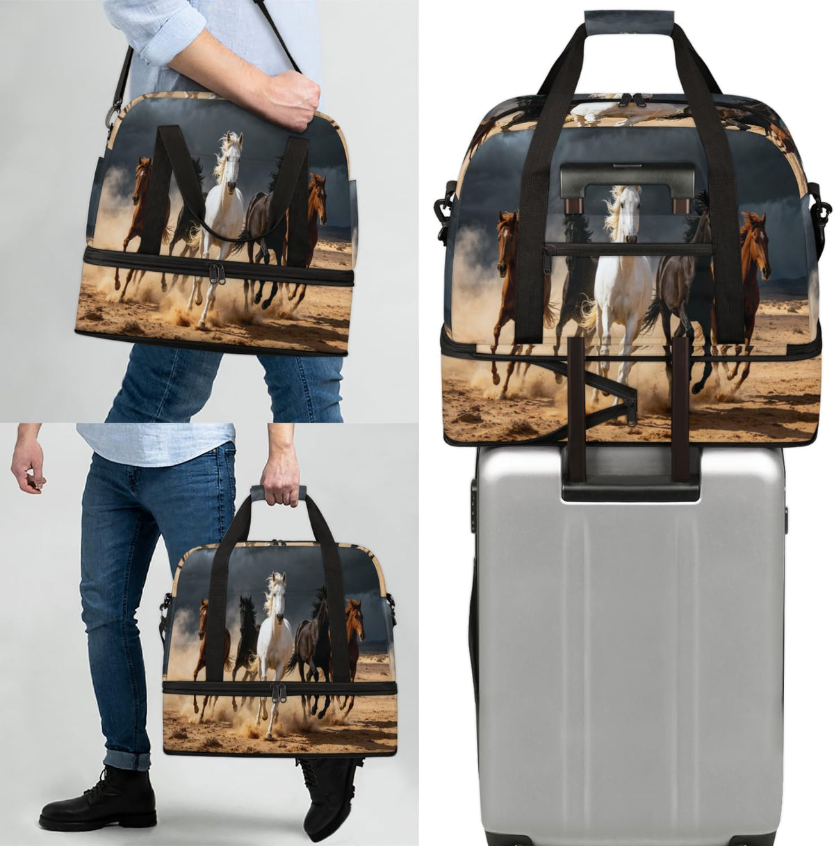 Paris Eiffel Tower Foldable Travel Duffel Bag, Expandable Sports Gym Bag with Shoes Compartment Weekender Overnight Totes Bags for Women Men