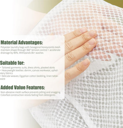 4Pcs 3D Mesh Laundry Bags with Hanging Handles (S/M/L/XL) - Durable Zippered Wash Bags for Delicates, Shoes & Bulk Clothes - Space-Saving Foldable Design