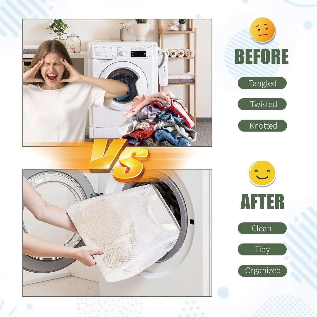 4Pcs 3D Mesh Laundry Bags with Hanging Handles (S/M/L/XL) - Durable Zippered Wash Bags for Delicates, Shoes & Bulk Clothes - Space-Saving Foldable Design