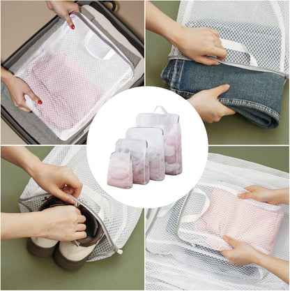 4Pcs 3D Mesh Laundry Bags with Hanging Handles (S/M/L/XL) - Durable Zippered Wash Bags for Delicates, Shoes & Bulk Clothes - Space-Saving Foldable Design