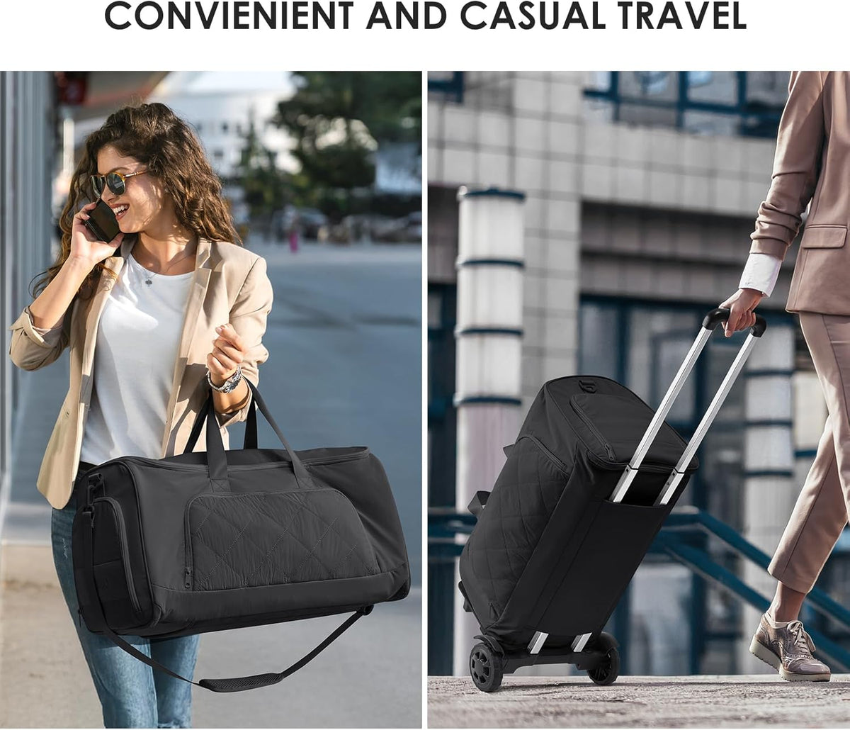 Rolling Garment Bag for Travel,Duffle Garment Bag with Wheels and Shoe Compartment for Men and Women,3 in 1 Suit Dress Bags with Wheels（Black）
