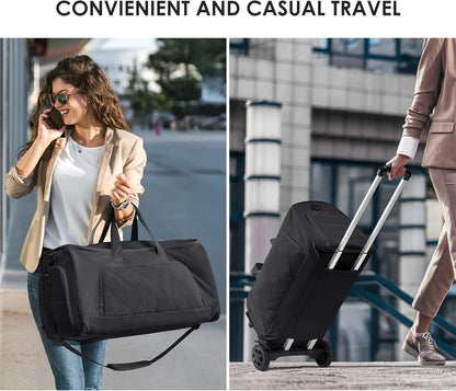 Rolling Garment Bag for Travel,Duffle Garment Bag with Wheels and Shoe Compartment for Men and Women,3 in 1 Suit Dress Bags with Wheels（Black）