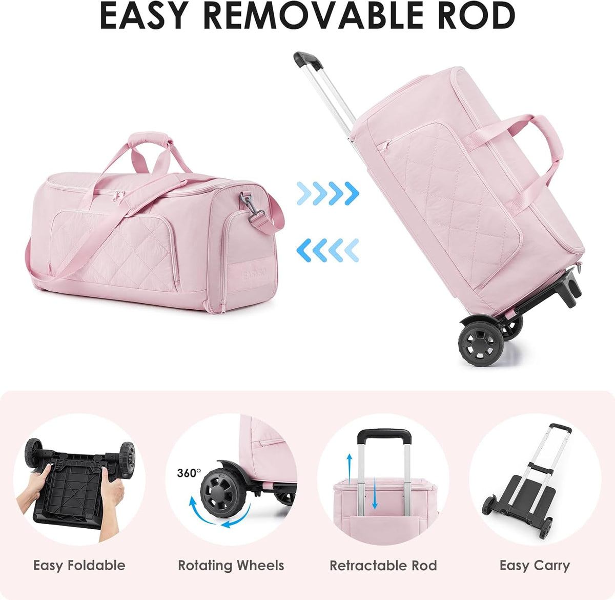 Rolling Garment Bag for Travel,Duffle Garment Bag with Wheels and Shoe Compartment for Men and Women,3 in 1 Suit Dress Bags with Wheels（Black）
