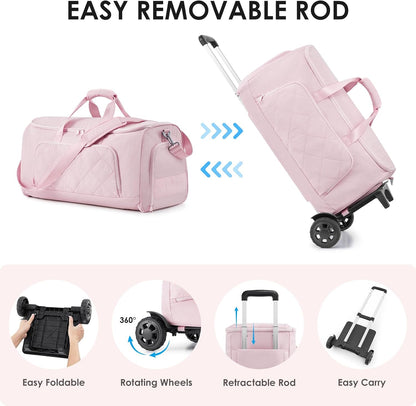 Rolling Garment Bag for Travel,Duffle Garment Bag with Wheels and Shoe Compartment for Men and Women,3 in 1 Suit Dress Bags with Wheels（Black）