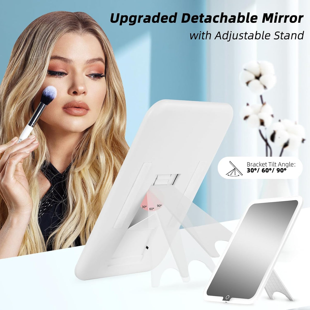 Upgraded Large Travel Makeup Bag with LED Mirror, 15” Makeup Case | With 3 Color Modes Dimming Lighted Mirror, Light up Cosmetic Make up Organizer, PU Leather Cover, Adjustable Dividers