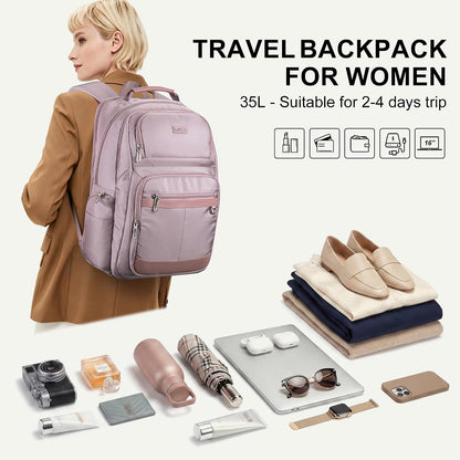 Anti-Theft Travel Backpack for Women TSA Friendly Flight Approved | Laptop Backpack With Hidden Tracker Pocket,180° Flat Open, USB Port, Fits 16" Laptop for Businiess, Daily