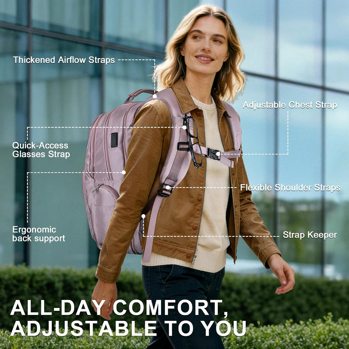 Anti-Theft Travel Backpack for Women TSA Friendly Flight Approved | Laptop Backpack With Hidden Tracker Pocket,180° Flat Open, USB Port, Fits 16" Laptop for Businiess, Daily