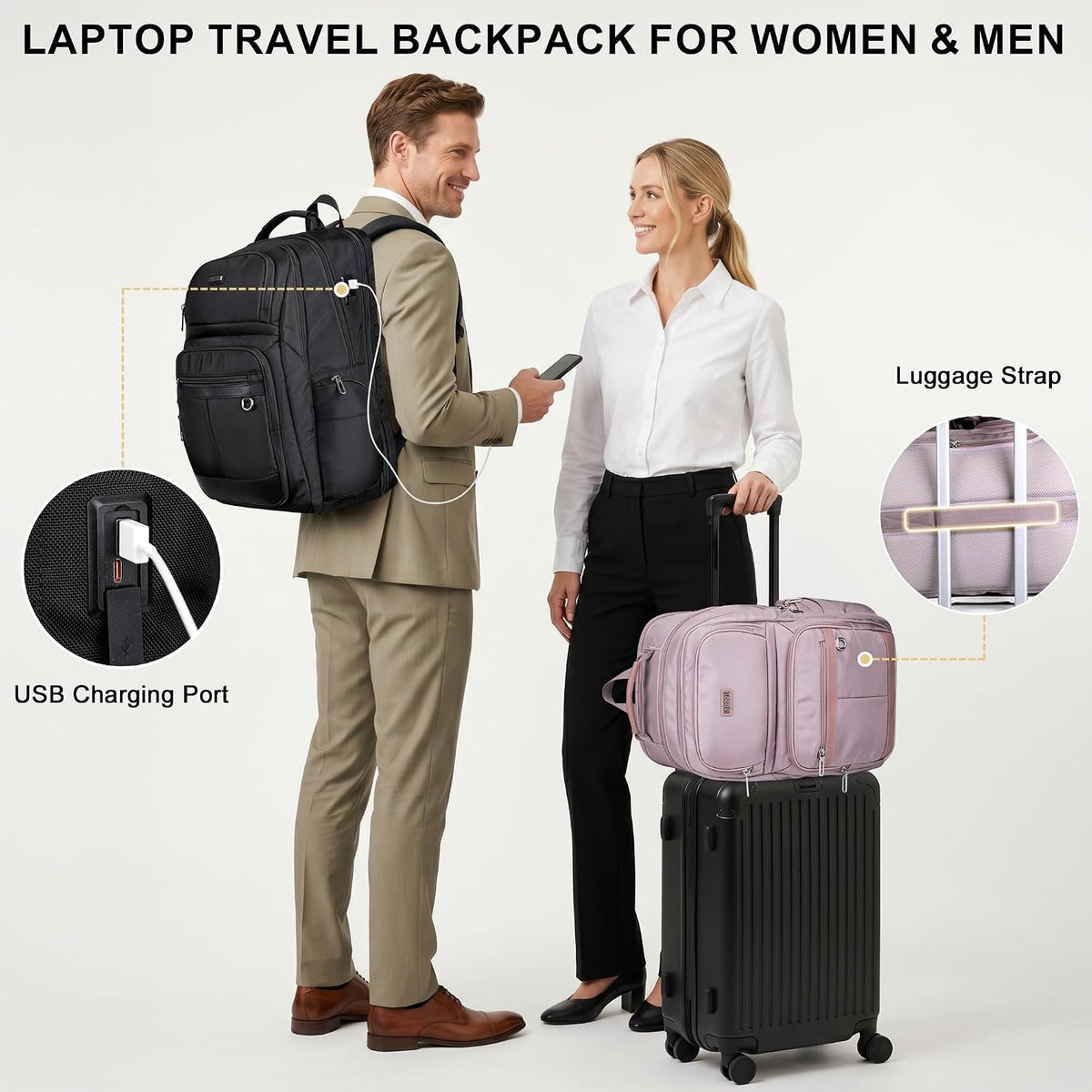 Anti-Theft Travel Backpack for Women TSA Friendly Flight Approved | Laptop Backpack With Hidden Tracker Pocket,180° Flat Open, USB Port, Fits 16" Laptop for Businiess, Daily