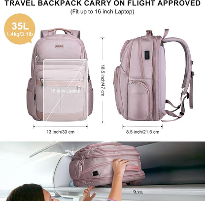 Anti-Theft Travel Backpack for Women TSA Friendly Flight Approved | Laptop Backpack With Hidden Tracker Pocket,180° Flat Open, USB Port, Fits 16" Laptop for Businiess, Daily