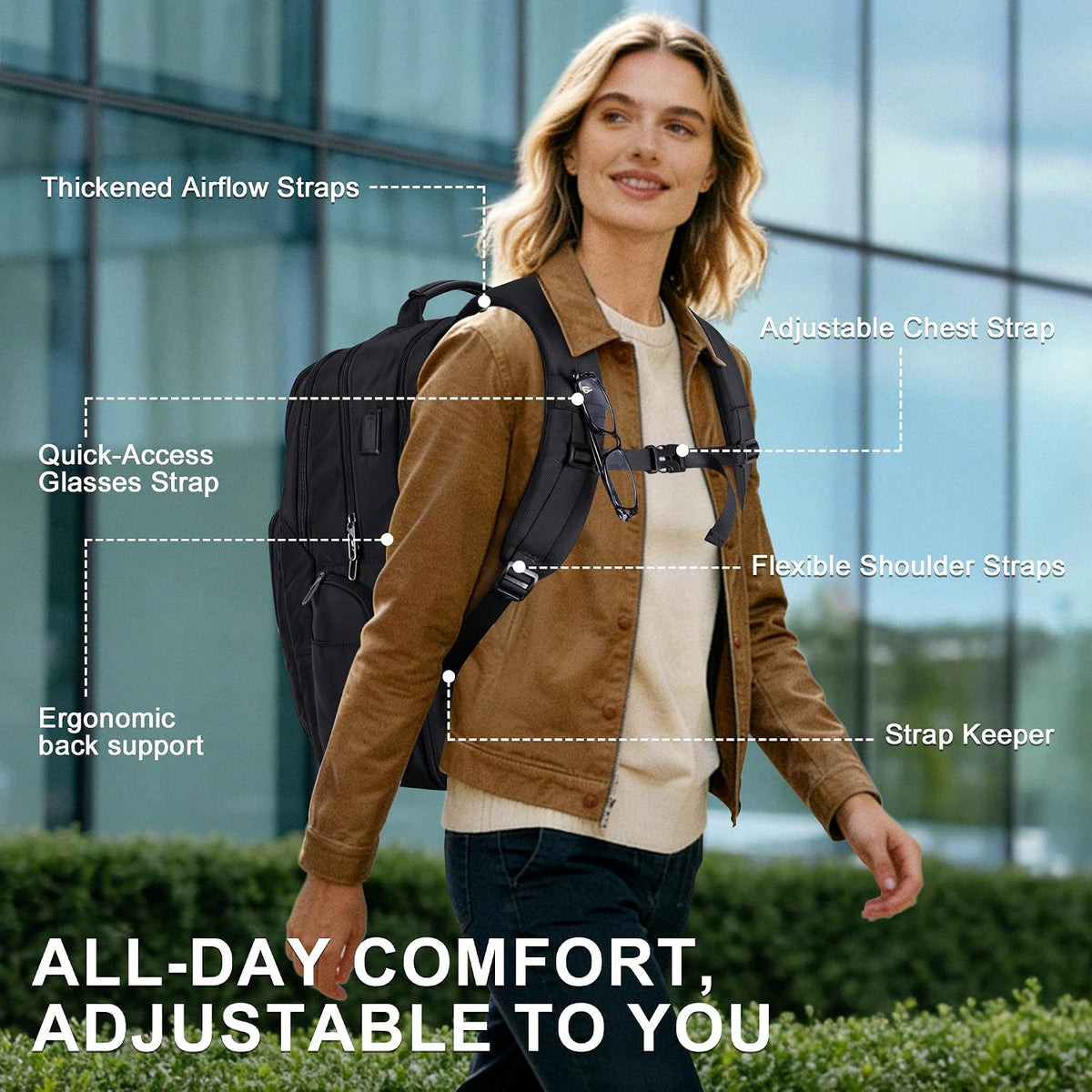 Anti-Theft Travel Backpack for Women TSA Friendly Flight Approved | Laptop Backpack With Hidden Tracker Pocket,180° Flat Open, USB Port, Fits 16" Laptop for Businiess, Daily