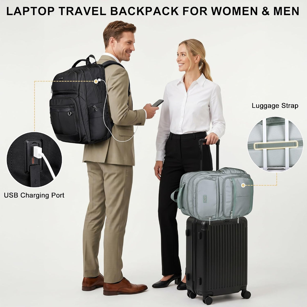 Anti-Theft Travel Backpack for Women TSA Friendly Flight Approved | Laptop Backpack With Hidden Tracker Pocket,180° Flat Open, USB Port, Fits 16" Laptop for Businiess, Daily