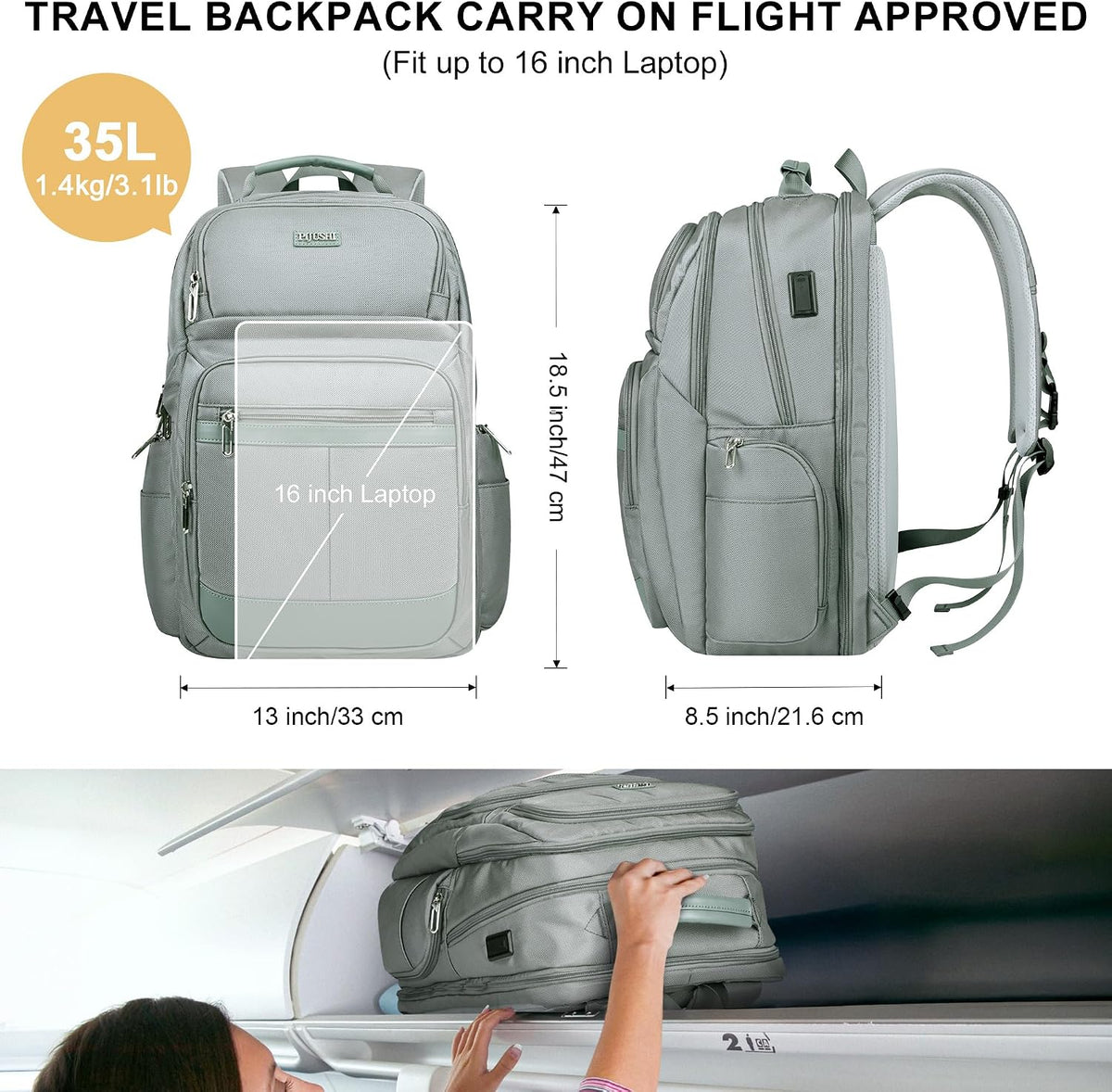 Anti-Theft Travel Backpack for Women TSA Friendly Flight Approved | Laptop Backpack With Hidden Tracker Pocket,180° Flat Open, USB Port, Fits 16" Laptop for Businiess, Daily