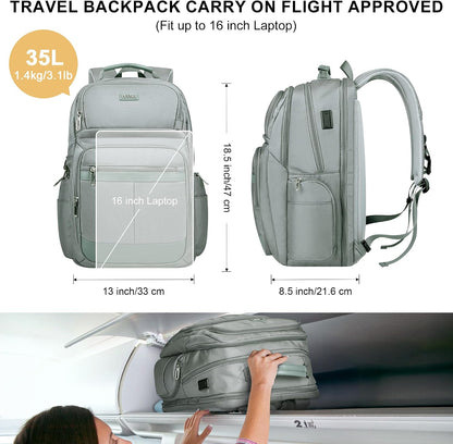 Anti-Theft Travel Backpack for Women TSA Friendly Flight Approved | Laptop Backpack With Hidden Tracker Pocket,180° Flat Open, USB Port, Fits 16" Laptop for Businiess, Daily