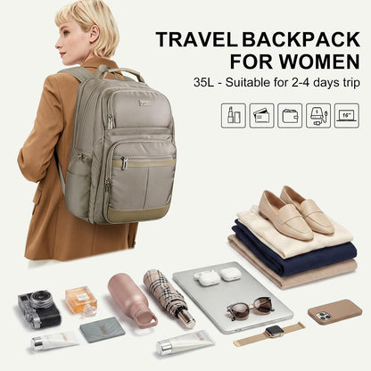 Anti-Theft Travel Backpack for Women TSA Friendly Flight Approved | Laptop Backpack With Hidden Tracker Pocket,180° Flat Open, USB Port, Fits 16" Laptop for Businiess, Daily