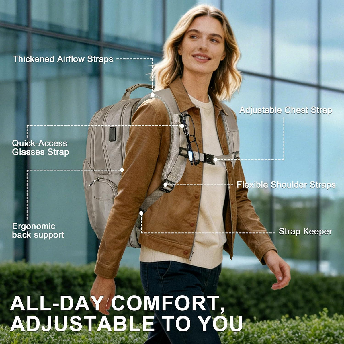 Anti-Theft Travel Backpack for Women TSA Friendly Flight Approved | Laptop Backpack With Hidden Tracker Pocket,180° Flat Open, USB Port, Fits 16" Laptop for Businiess, Daily