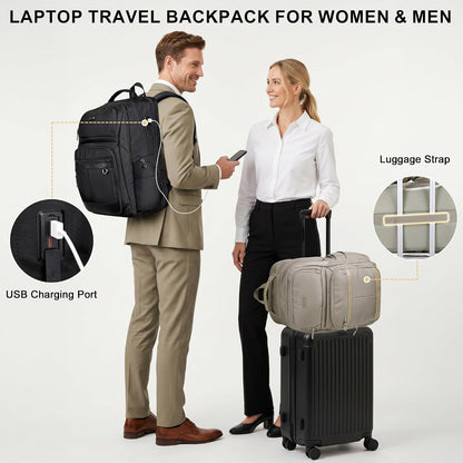 Anti-Theft Travel Backpack for Women TSA Friendly Flight Approved | Laptop Backpack With Hidden Tracker Pocket,180° Flat Open, USB Port, Fits 16" Laptop for Businiess, Daily