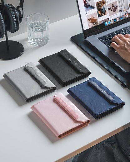 Passport Wallet with Detachable AirTag Holder, Vegan Leather Passport Holder, RFID Blocking, Travel Essential, Magnetic Closure, Pink