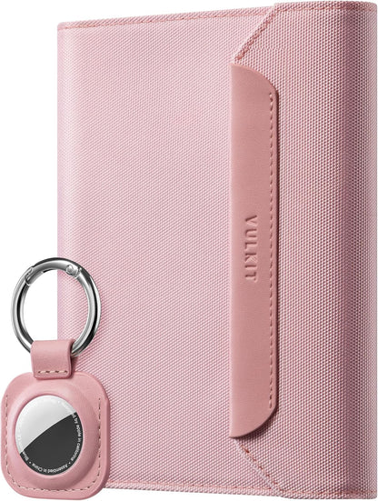 Passport Wallet with Detachable AirTag Holder, Vegan Leather Passport Holder, RFID Blocking, Travel Essential, Magnetic Closure, Pink