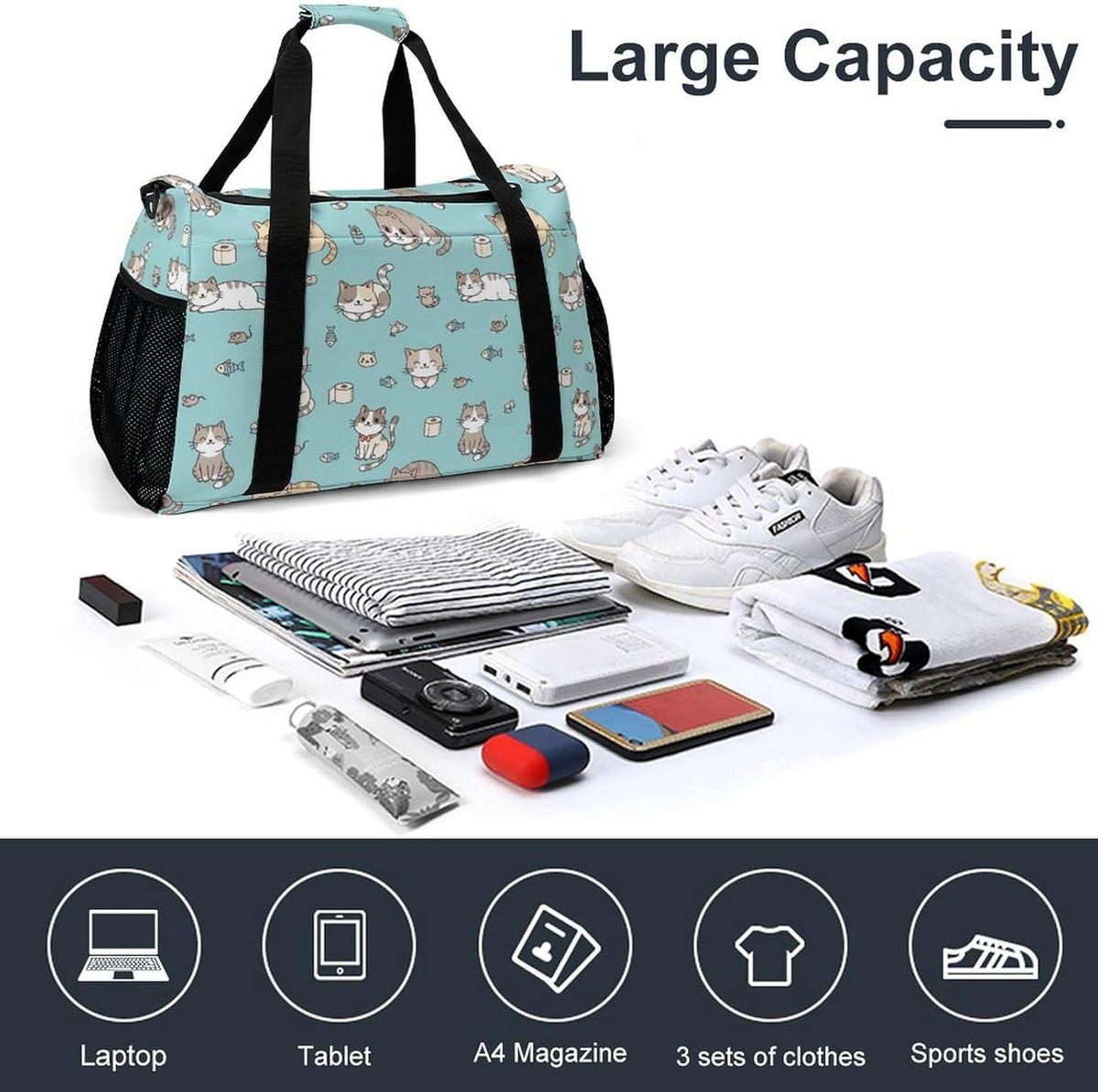 Travel and Gym Bag Duffel Easy Access Design Sports Weekender Overnight Carry On