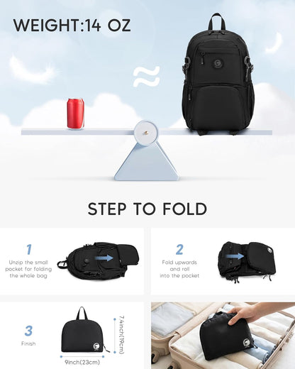 40x30x15 cm Personal Item Travel Bag,16x12x6 inch Small Carry On Backpack 20L, Flight Approved Underseat Travel Luggage Bag,Mochila de Viaje,Cabin Size Lightweight Black