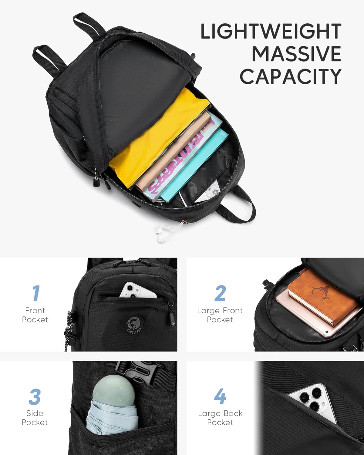 40x30x15 cm Personal Item Travel Bag,16x12x6 inch Small Carry On Backpack 20L, Flight Approved Underseat Travel Luggage Bag,Mochila de Viaje,Cabin Size Lightweight Black