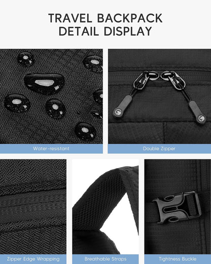 40x30x15 cm Personal Item Travel Bag,16x12x6 inch Small Carry On Backpack 20L, Flight Approved Underseat Travel Luggage Bag,Mochila de Viaje,Cabin Size Lightweight Black